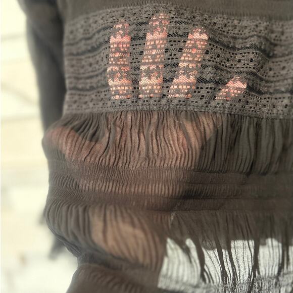 VELVET BY SPENCER & GRAHAM ANTHRO Sheer Lined Ruffle Lace Poet Lng Sleeve Top XS - Picture 5 of 6